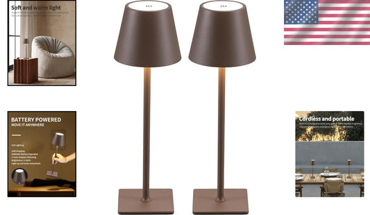 Waterproof Table Lamps - Modern Cordless 2 Pack with Adjustable Brightness