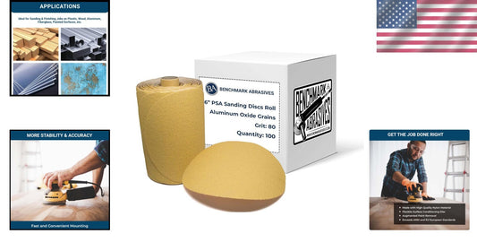 Durable 80 Grit Sanding Discs Roll - 6" PSA Aluminum Oxide for Orbital Sanders
