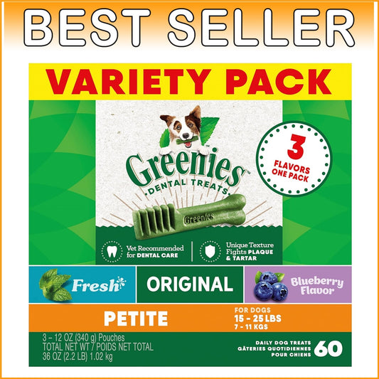 60 Piece Petite Dog Dental Treats - Minty Fresh & Blueberry Flavor for Care