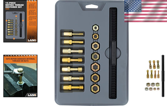 Durable 15-Pc Metric Thread Restorer Kit with Storage Tray - M6-M12 Sizes