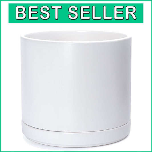 Elegant 14 Inch Ceramic Indoor Planter Pot with Drainage & Saucer - Modern White