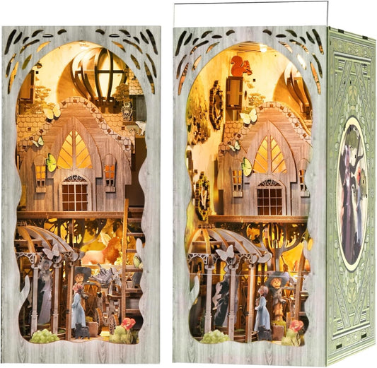 Creative 3D Wooden Book Nook with LED Lights - Elegant Dorothy's Adventure Decor