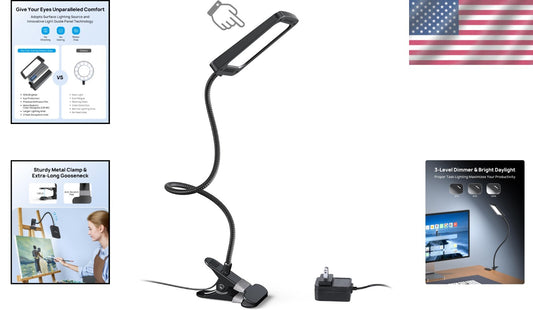 Flexible LED Desk Lamp with Strong Clamp - 3-Level Dimming for Home & Office Use