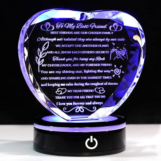 Gorgeous K9 Crystal Heart with Color Changing LED Base: Perfect Gift for Her