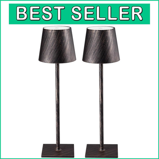 2 Pack Cordless Antique Copper Table Lamp - Stepless Dimming, Touch Control