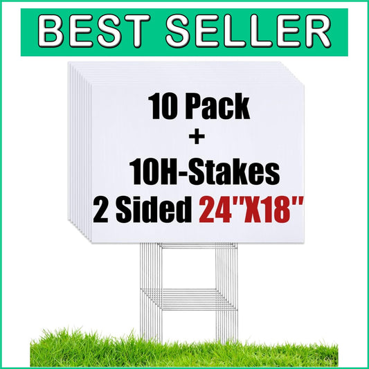 DIY Customizable Blank Yard Signs Kit with Metal Stakes - Weatherproof 10-Pack
