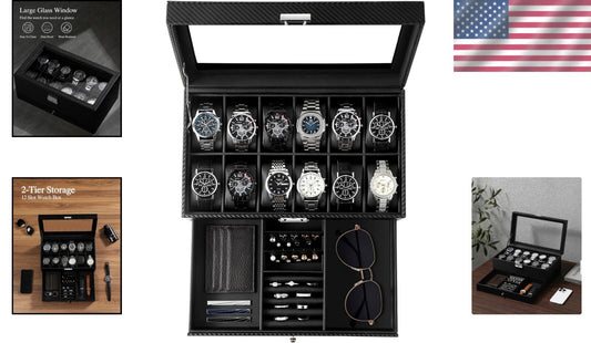 Luxury Faux Leather Watch Box – 12 Slots, Velvet Interior, Ideal Gift for Men