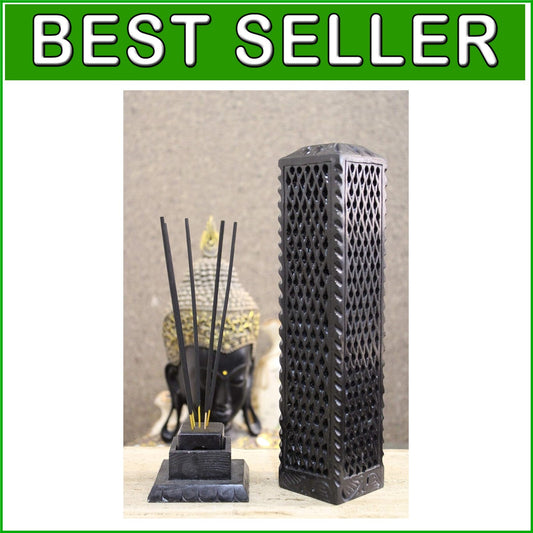 Intricate Handmade Black Soapstone Incense Stick Tower - Ideal for Gifting