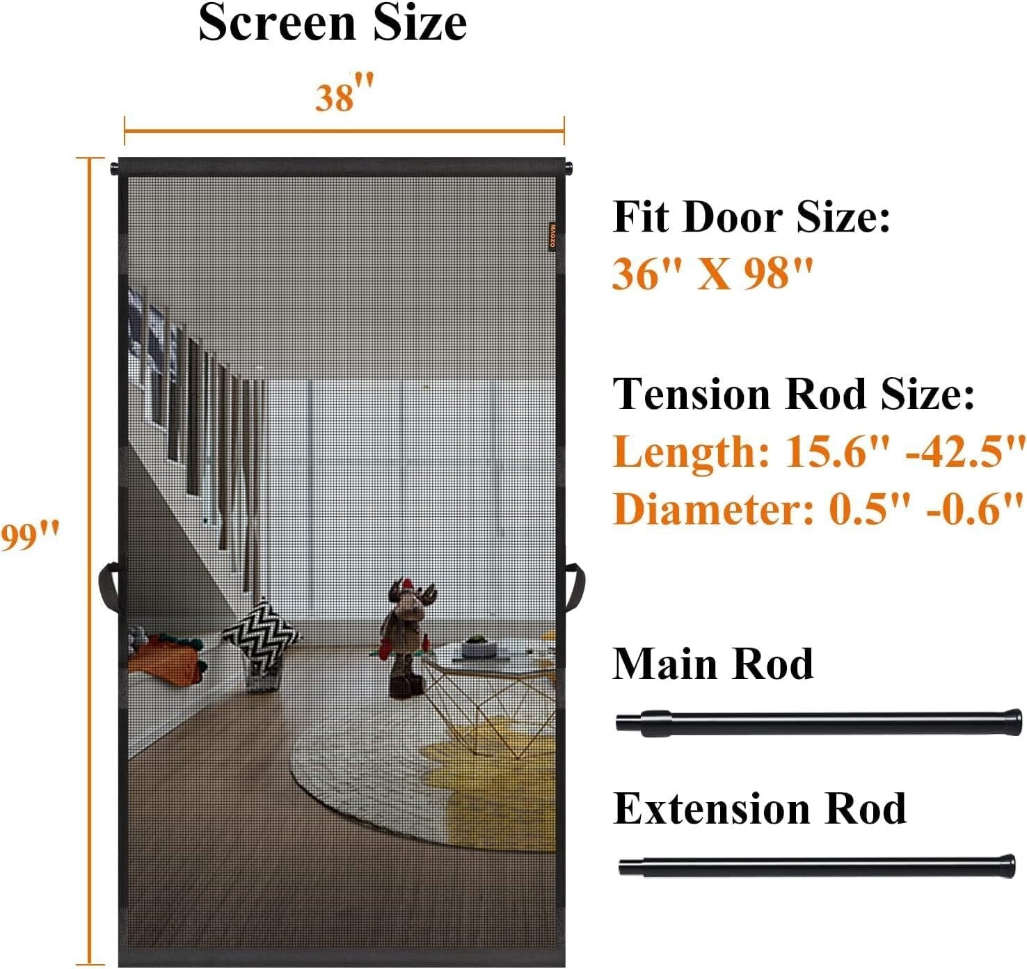Stylish Heavy-Duty Screen Door 38" x 99" - Convenient Pet Access & Fresh Air