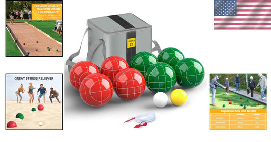Durable 107mm Bocce Ball Set with Premium Polyresin & Carry Bag for Tournaments