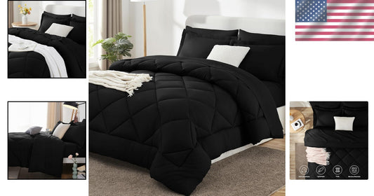 Cozy All-Season Black Twin Comforter Set - 5-Piece with Deep Pocket Sheets
