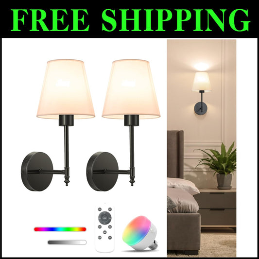 14.5" Wireless Battery Operated Wall Sconce Set of 2 - Dimmable & Remote Control