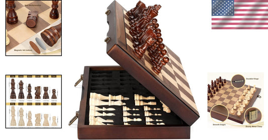 Classic 15'' Magnetic Chess Board - Travel-Friendly Wooden Set with Extra Queens