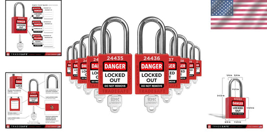 Durable 10-Piece Red Lockout Padlock Set - Keyed Different & Corrosion Resistant