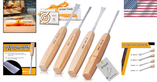 Set of 4 High-Quality Fishtail Chisels & Gouges - Ideal for Woodworking Artistry