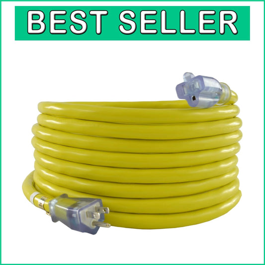 Durable 10 Gauge 50 Ft Outdoor Extension Cord with 15 Amp Power for Heavy Loads