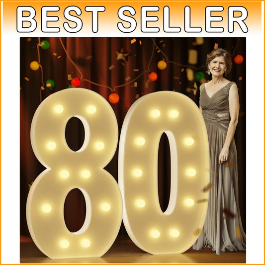 Brilliant 4Ft Neon Number 80 - Easy to Assemble Party Backdrop Decoration
