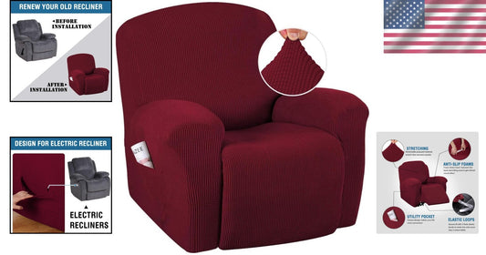 Non-Slip Burgundy Recliner Cover for Standard & Electric Chairs - 1 Pack