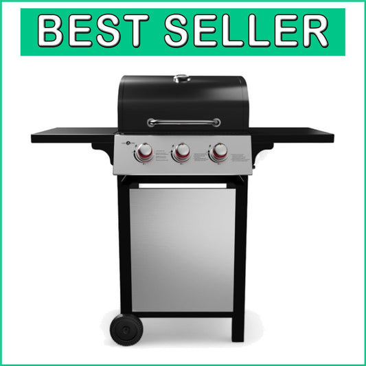 Black Stainless Steel BBQ Grill – 3 Burners with Built-In Wheels for Easy Use