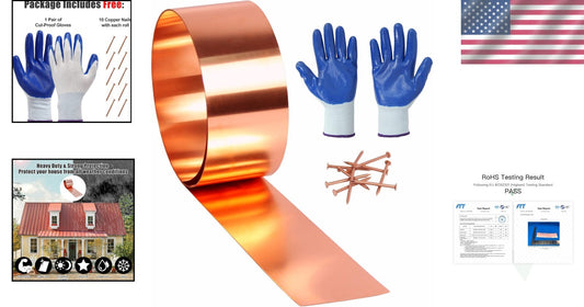 Durable 24 Ga Copper Flashing Roll - 0.5mm Thick with Gloves & Nails Included