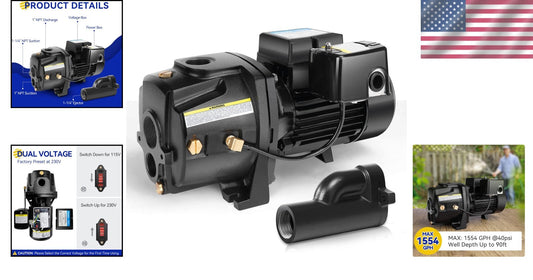 Durable 1HP Cast Iron Well Pump with Automatic Pressure Switch for Homes