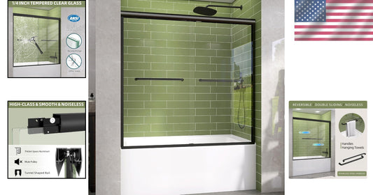 Versatile Reversible 60 in. Tub Shower Door - Anti-Crash Design in Matte Black