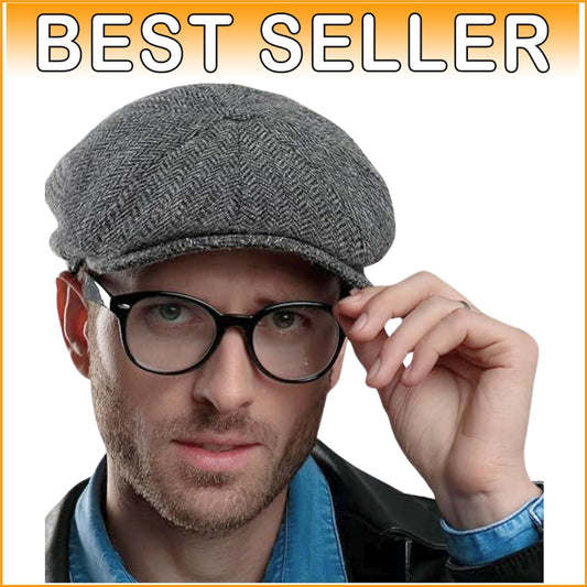 Authentic Irish Newsboy Cap - 100% Wool Herringbone Flat Cap for Men & Women