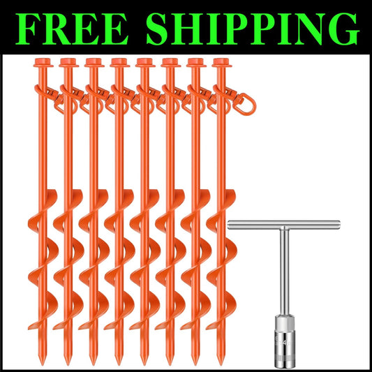 Versatile 8 Pcs Heavy-Duty Ground Anchors - 12" Orange Stakes for Camping & More