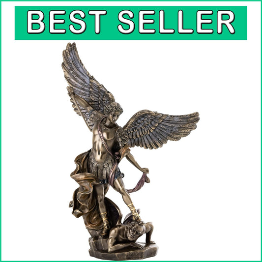 Premium 14.5-Inch St. Michael Statue - Hand-Painted Cold-Cast Bronze Collectible