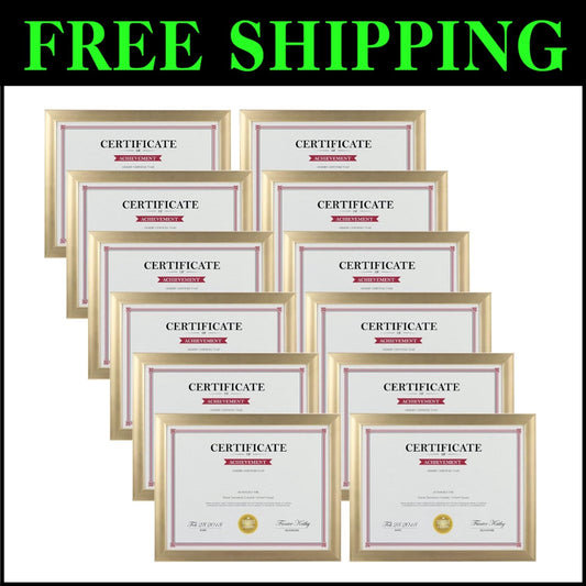 Elegant Gold 8.5x11 Picture Frame Set of 12 - Ideal for Awards & Certificates