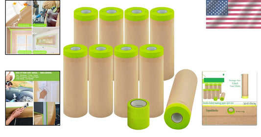 Waterproof Paint Masking Paper & Tape Kit - 9 Rolls, Clean Removal, No Residue
