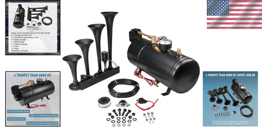 Heavy-Duty 4 Trumpet Air Horn System with Anti-Corrosion Finish - 150 PSI