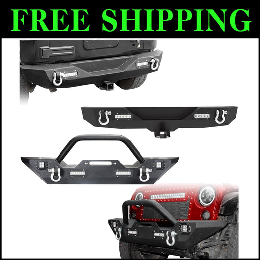 Stylish Jeep Wrangler JK Compatible Bumper with Built-In LED Lights & D-Rings