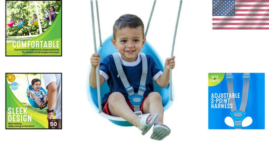 Blue Toddler Swing - 3-Point Safety Harness & Blister-Free Rope for Comfort