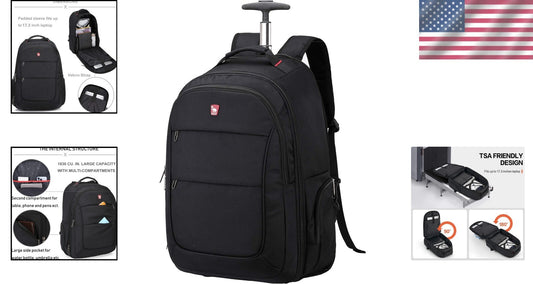 17.3-Inch Rolling Laptop Backpack with Wheels - Business Travel Convenience