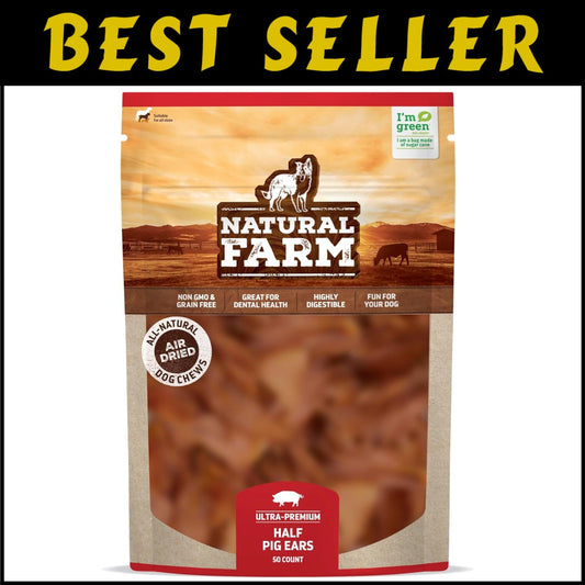 Long-Lasting Natural Pig Ears for Dogs - 50-Pack for Chewing & Dental Care