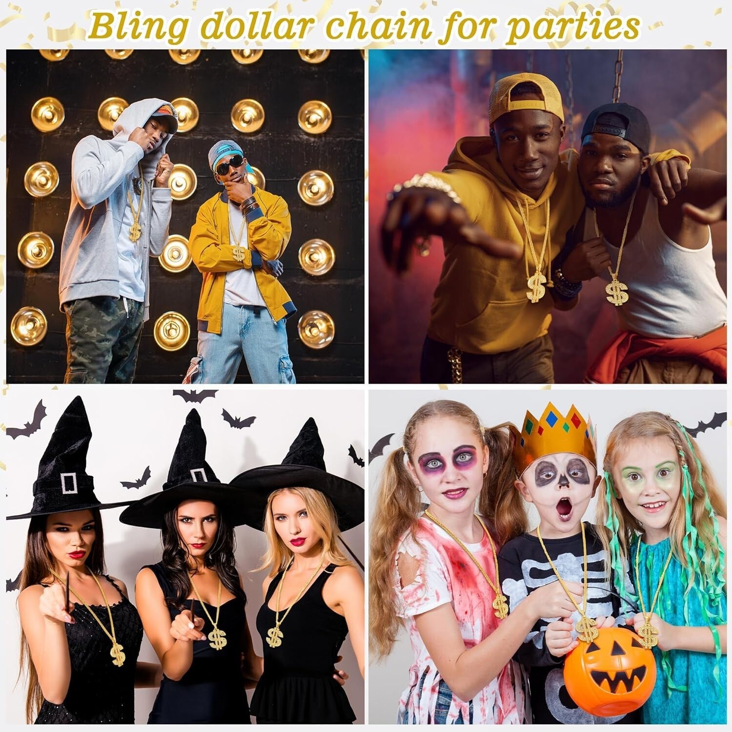 Exquisite Gold Dollar Sign Hip Hop Necklace for Casual and Costume Wear