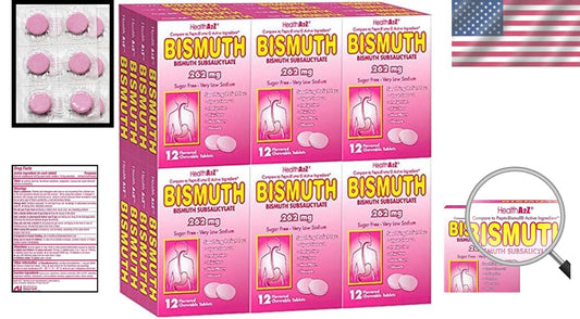 Bismuth Subsalicylate 262mg Chewable Tablets - 24 Pack for Fast Digestive Relief