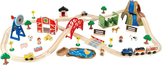 Detailed 75-Piece Children’s Wooden Train Set - Farm-Themed Play Adventure