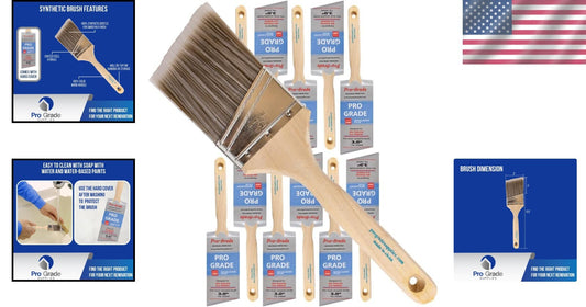 12-Pack 3" Angle Paint Brushes - Synthetic Bristles for Precision & Durability