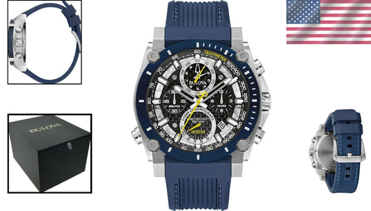 Men’s Stylish Chronograph Watch with Stainless Steel and Blue Silicone Strap