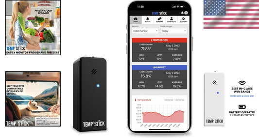 Temp Stick WiFi Temperature & Humidity Sensor - 24/7 Monitoring, No Subscription
