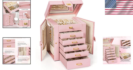 5-Drawer Jewelry Box with Large Mirror – Chic and Functional Organizer for Women