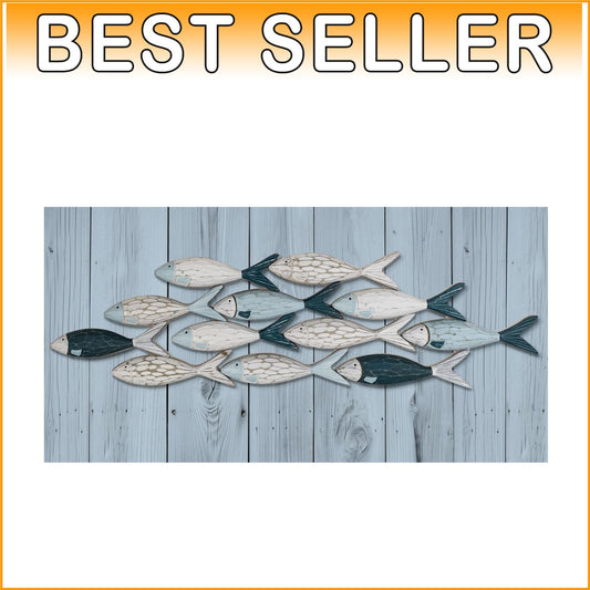 Navy and Light Blue Wooden Fish Wall Art - Coastal Elegance for Any Room