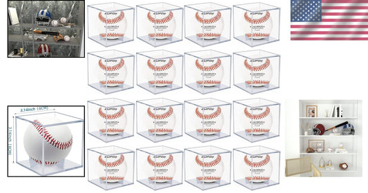 16-Pack UV Protected Acrylic Baseball Display Cases - Ideal for Memorabilia