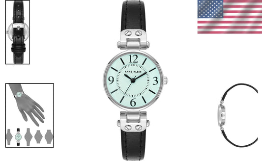 Stylish Aqua Blue Dial Women's Watch with Black Leather Strap - Waterproof
