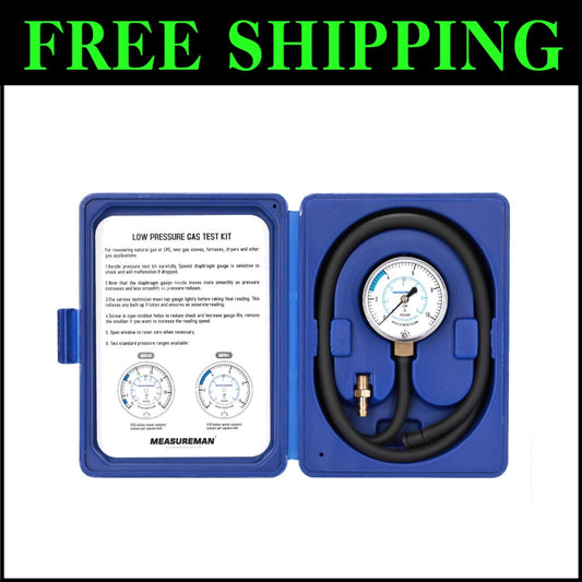 0-10" W.C. Manifold Pressure Test Kit with 40" Rubber Hose - Easy to Use & Store
