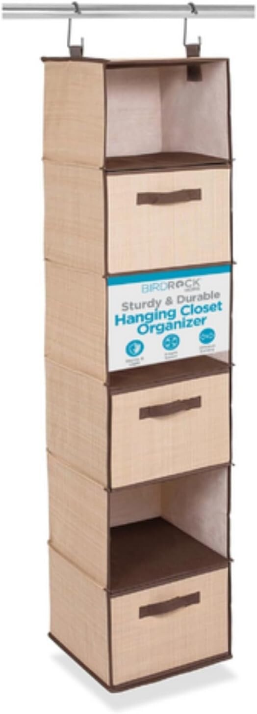 Durable Fabric Hanging Closet Organizer - 6 Shelf and 3 Drawer Storage Solution