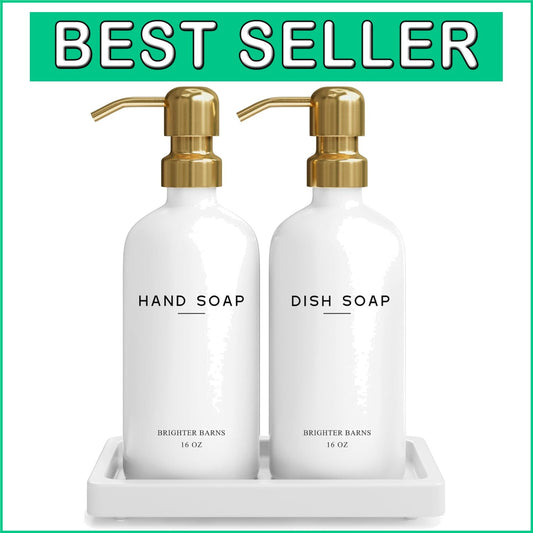 Eco-Friendly Glass Soap Dispenser Set with Ceramic Tray - Modern Kitchen Upgrade