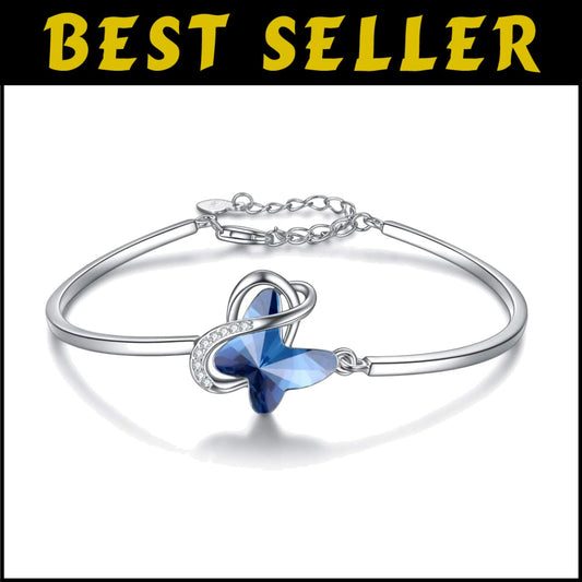 Hypoallergenic Silver Butterfly Bracelet with Crystals - Elegant Women’s Jewelry